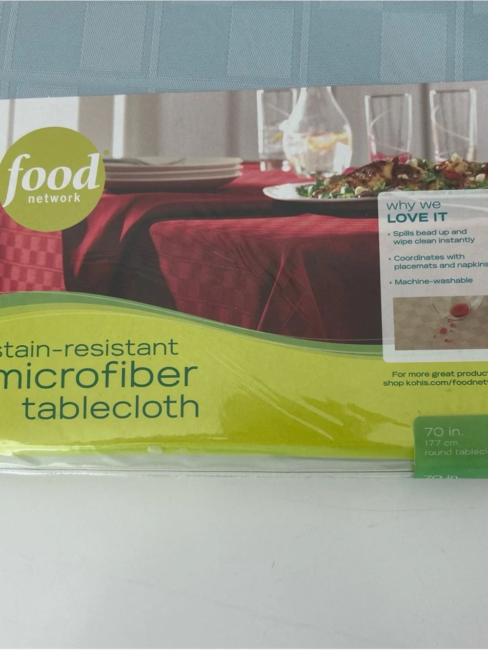 NEW- Teal Food Network Microfiber Floral Tablecloth 70” Round, square pattern
